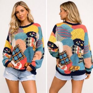 Vintage The Limited Multicolor Patchwork oversized Sweater size small